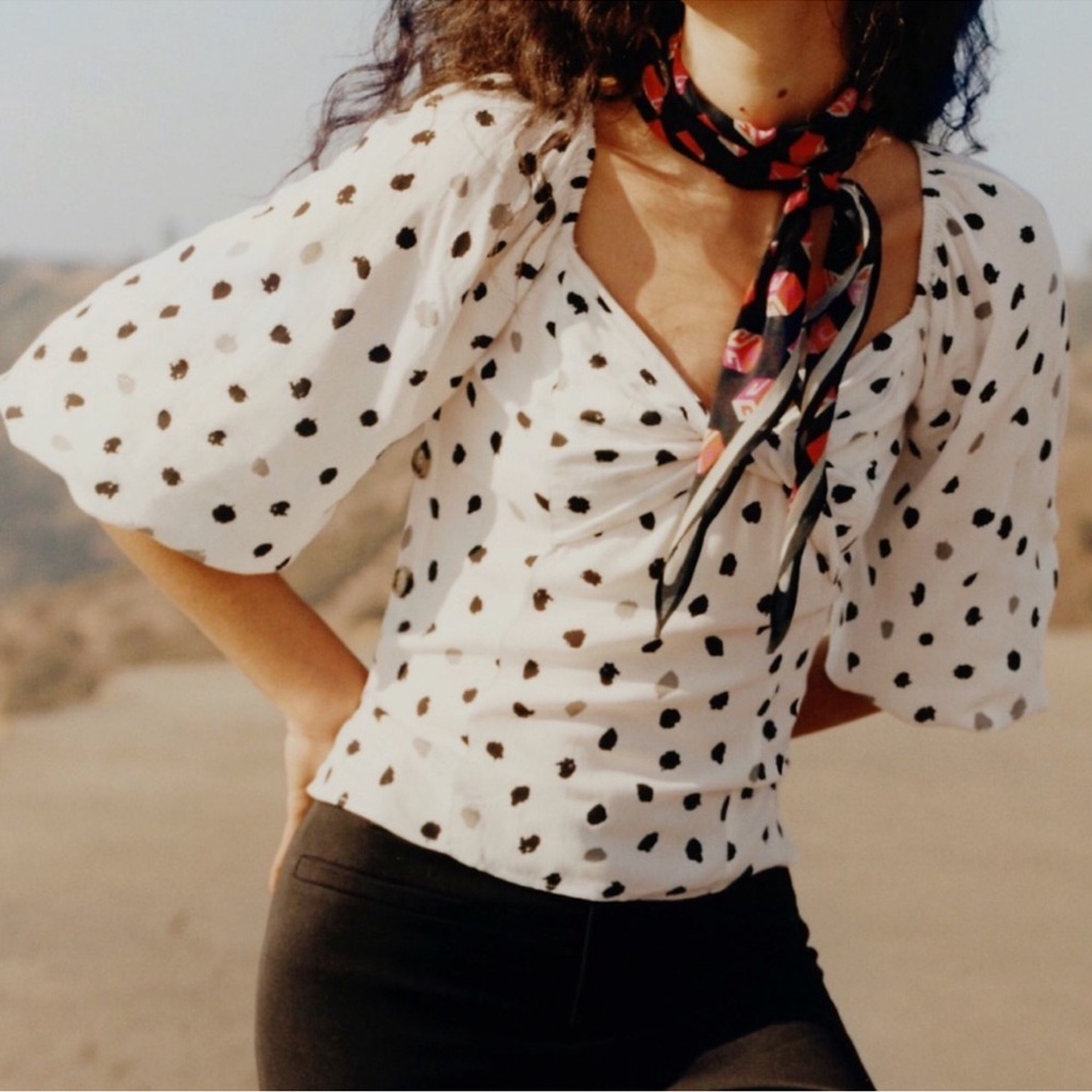 NWT Anthropologie Ranna Gill Francoise Puff Sleeve Polka Dot Blouse M